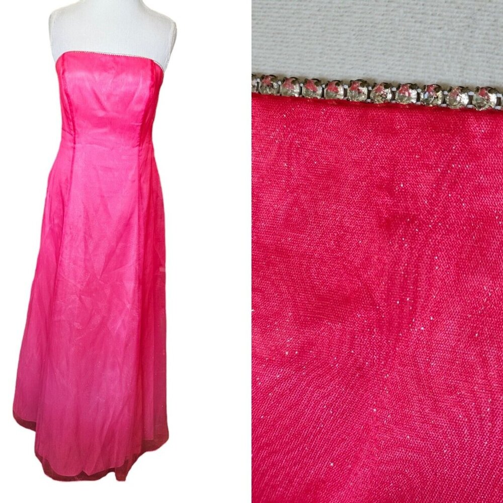 Vintage 90s Y2K Zum Zum Formal Dress Size 12 Pink Long Sparkly Strapless W Shawl